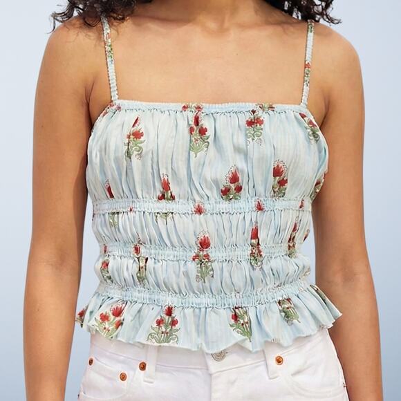 Free People Tops - Free People We the Free Dolce Vita Floral Smocked Peplum Boho Tank Top Large